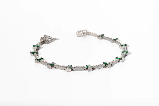 Bracciale " Tennis " Argento con Baguette Smeraldi