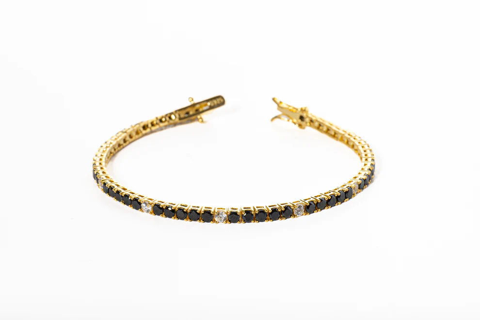 Bracciale “Tennis” Argento Dorato Con Pietre Nere E Diamanti 5/1