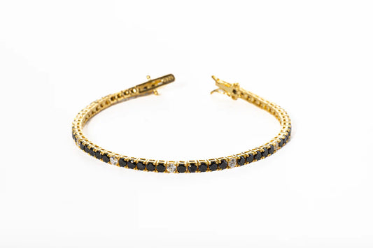Bracciale “Tennis” Argento Dorato Con Pietre Nere E Diamanti 5/1